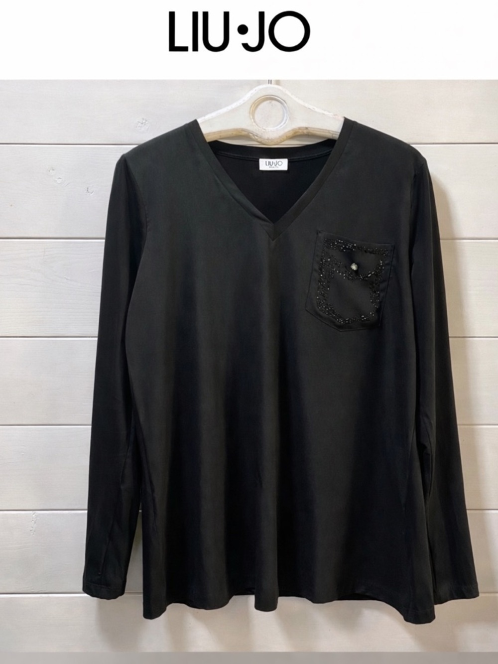 LIU JO Black V-Neck Long Sleeve Top – Size L